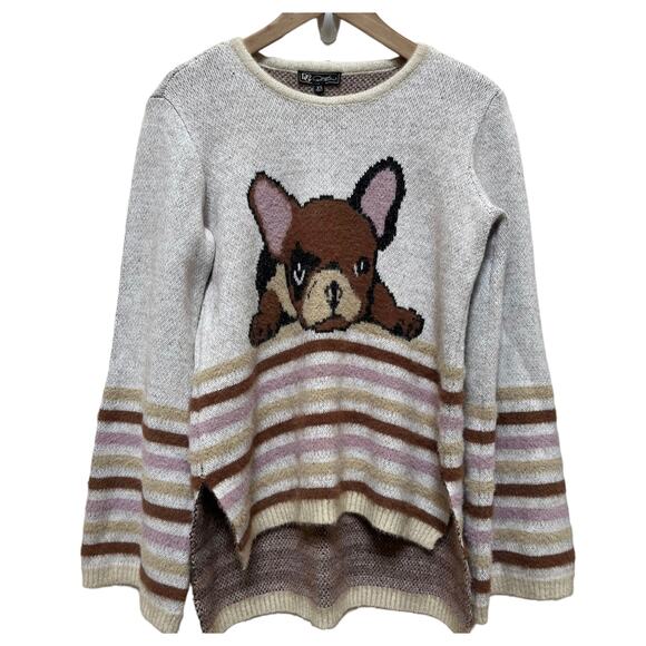 DG2 Diane Gilman French Bulldog Fuzzy Pullover Sweater Size XS Oversized - Picture 3 of 12